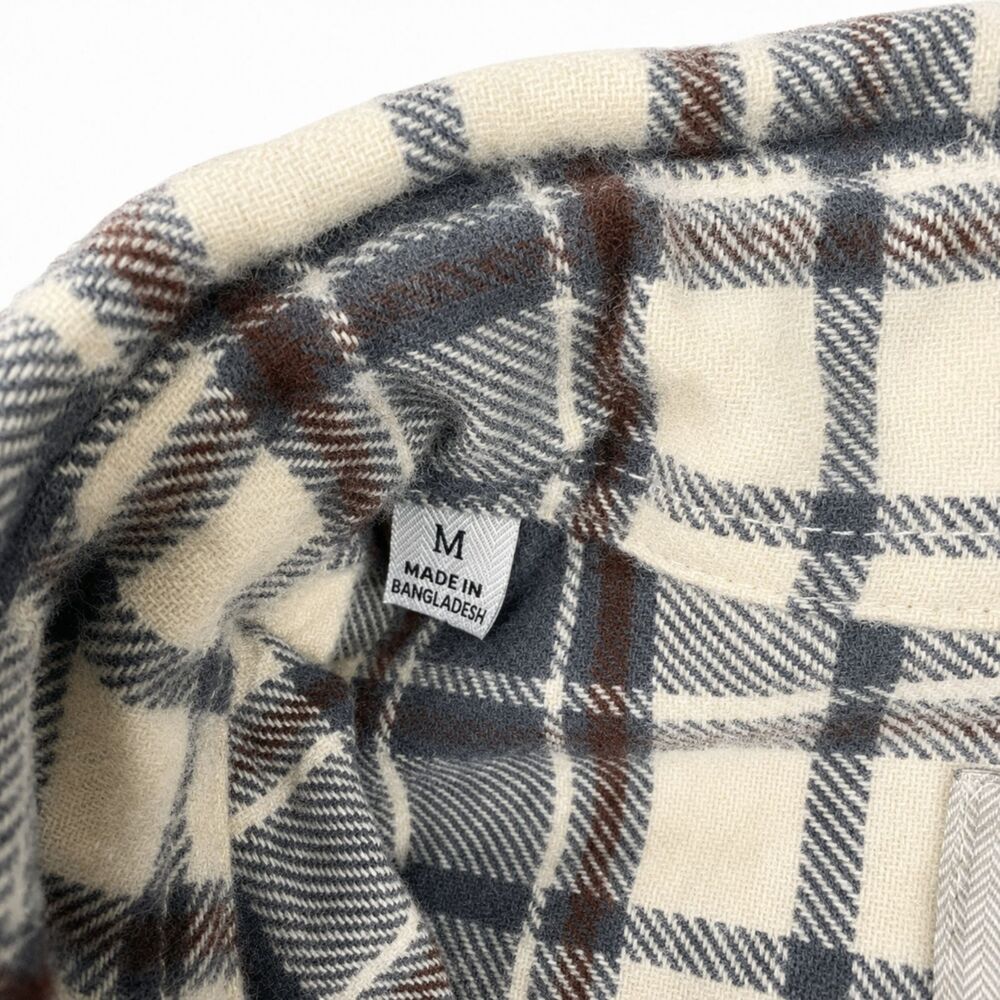 JACHS Mens Medium Flannel Shirt Gray Brown Plaid Cotton Button Up Pockets - Picture 5 of 7